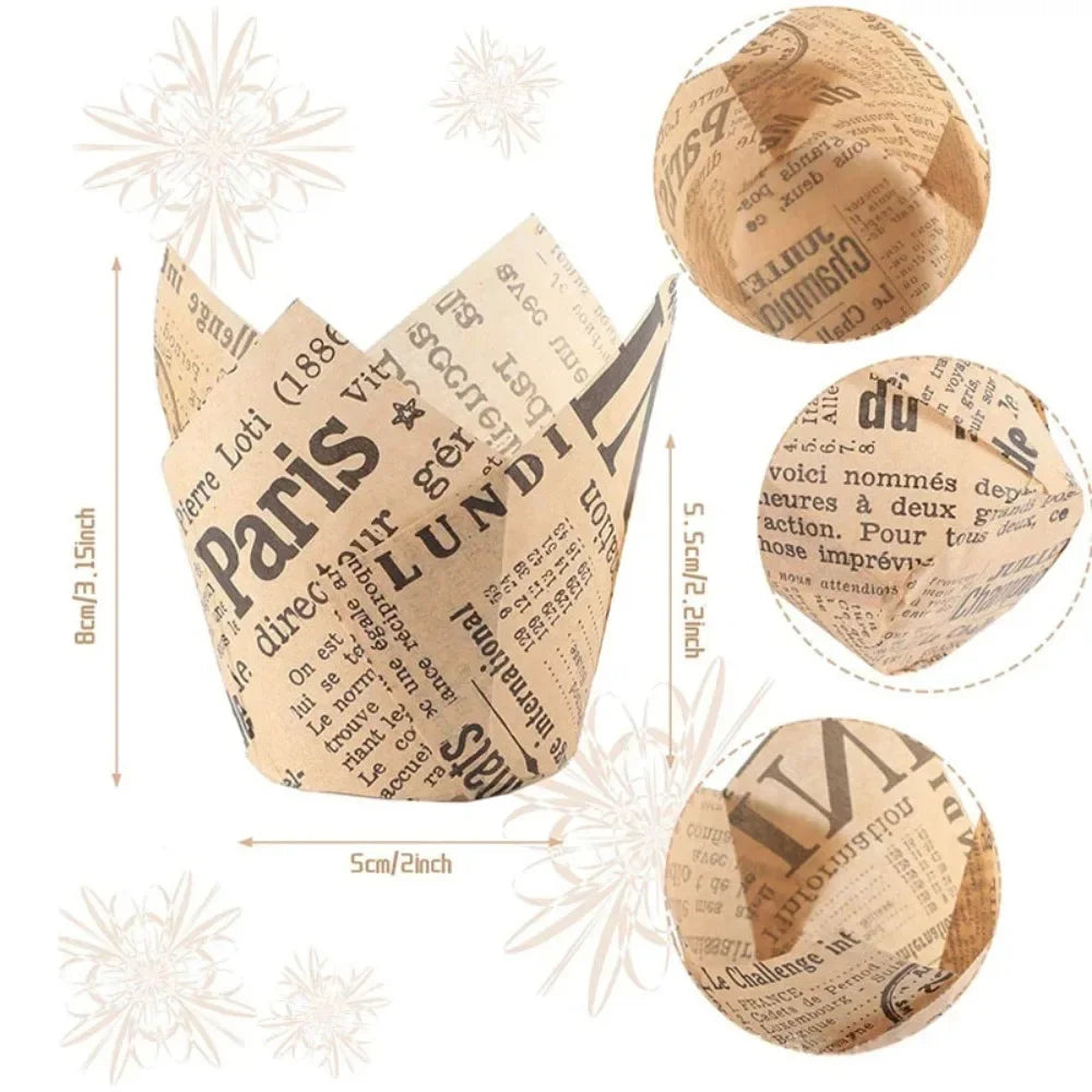 50 Stück Cupcake Liner im Zeitung Design – Backförmchen für Muffins und Cupcakes