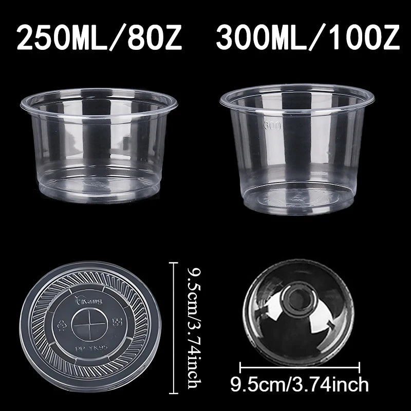 50 Stück transparente Einweg-Plastikbecher mit gewölbtem oder flachem Decke