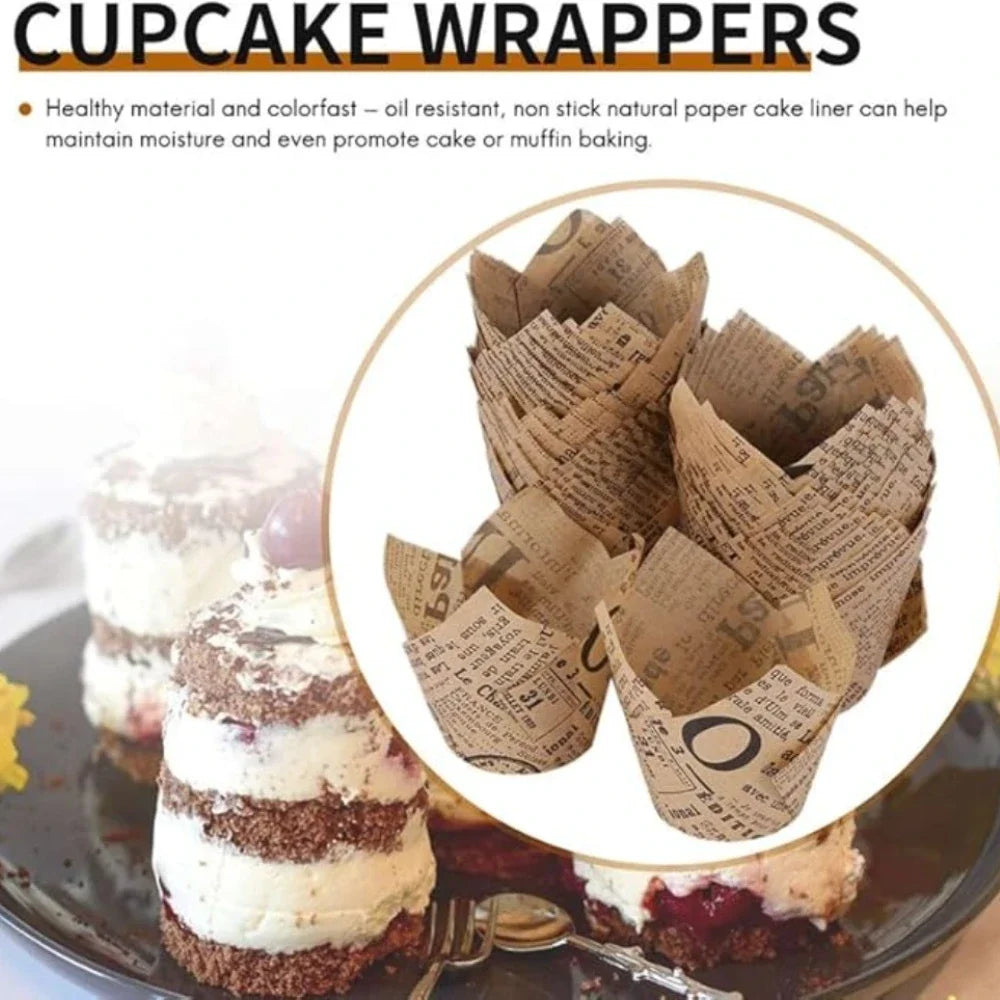 50 Stück Cupcake Liner im Zeitung Design – Backförmchen für Muffins und Cupcakes
