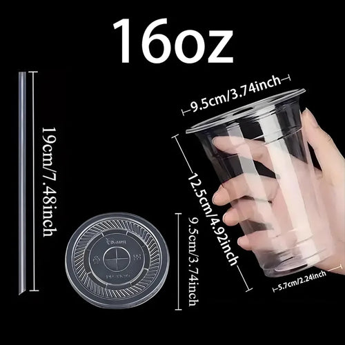 50 Stück Einweg-Plastikbecher mit Deckel und Strohhalm