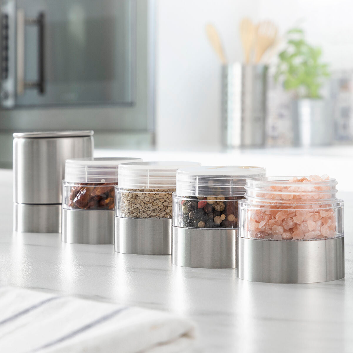 4-in-1 Gewürzmühle – Edelstahl Pfeffer-, Salz-, Kräuter- und Chili-Mühle