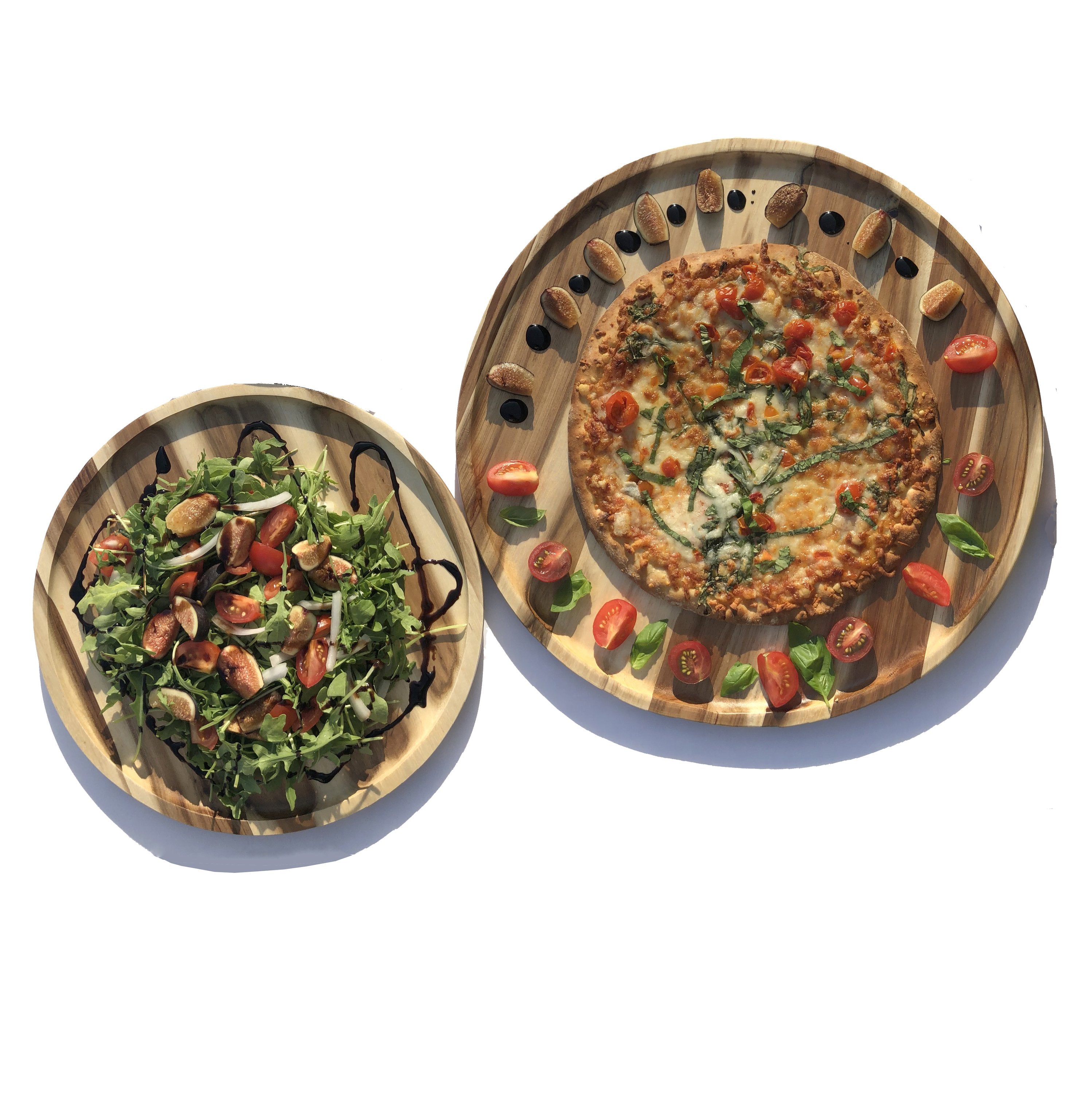 2 grosse Akazienholz-Tabletts für Pizza und Salat