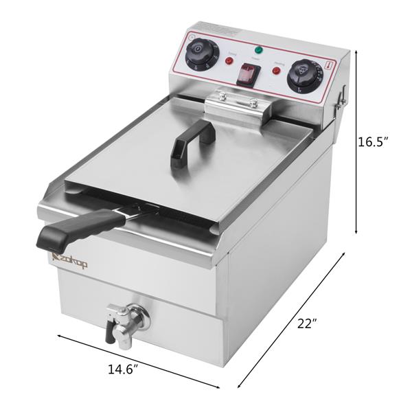 Edelstahl Fritteuse 12,5L mit Timer – 3000W Einzel-Tank