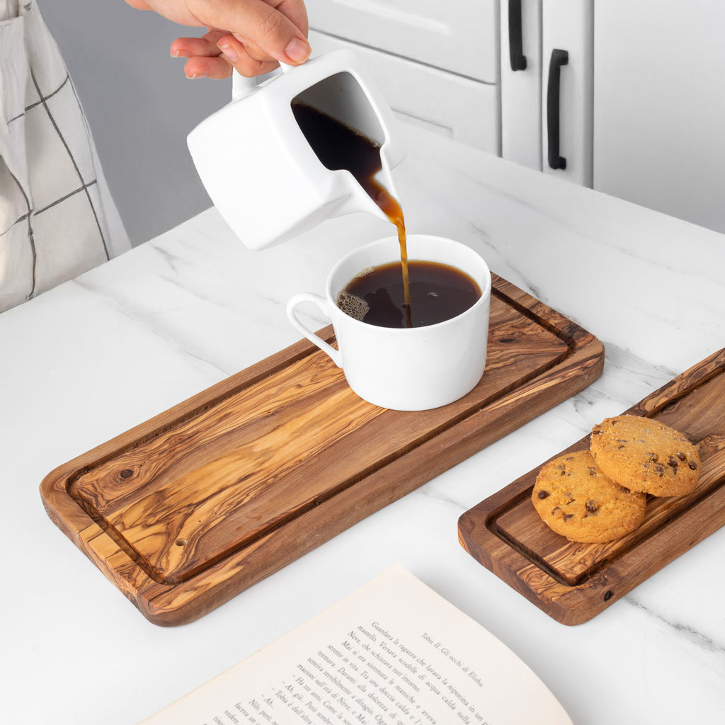Ökologisches Olivenholz Schneidebrett Rechteck mit Saft-Rille