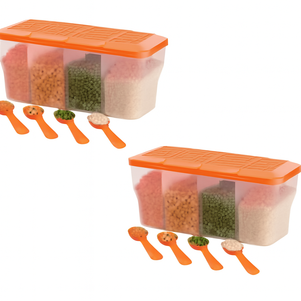 2-teiliges Set Getreide-Aufbewahrungsboxen mit 3 Fächern – Luftdicht mit Messbecher“